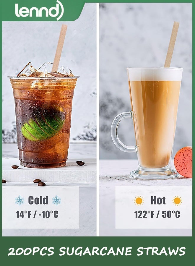 LENND Sugarcane Straws, 200PCS Drink Straws Disposable for Hot Cold Drinks, Coffee, Cocktail, Juice Home Favor, The Beach Party, Natural Brown - Image 3